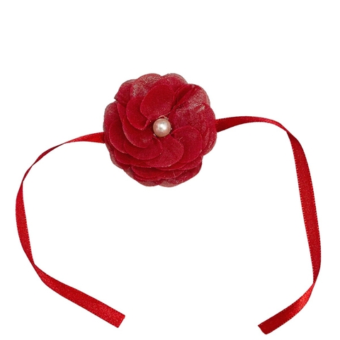 PINGENTE ROSA DE TULE C/ PEROLA VERMELHO - 180126