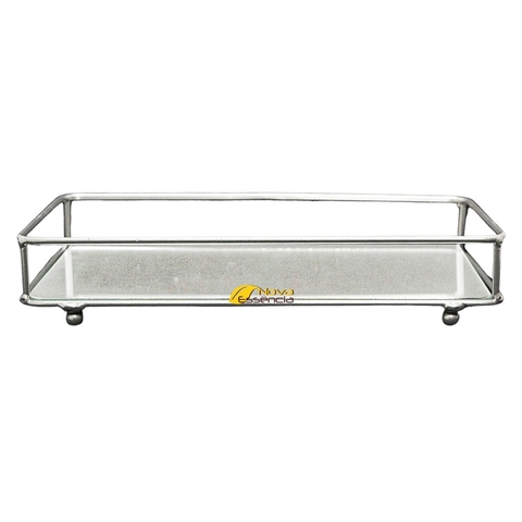 BANDEJA FERRO TUBULAR C/ PÉ PRATA 22x12 - F1051