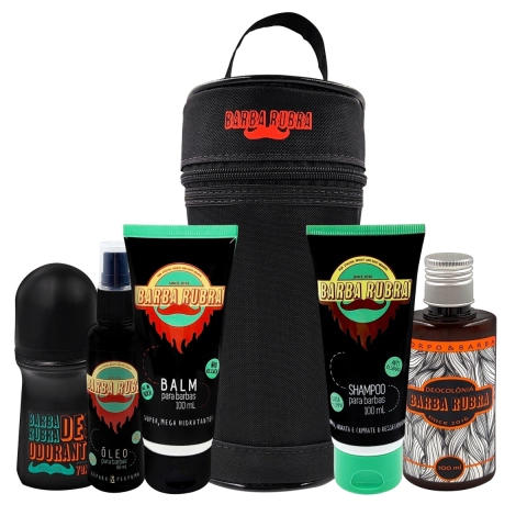 Kit Barba Com Necessaire Óleo Shampoo Colônia Balm Roll-on