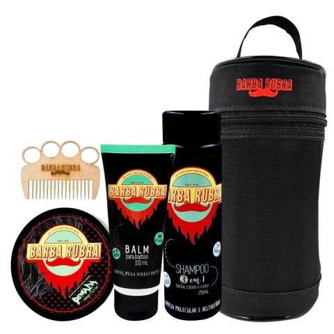 Kit Para Barba Rubra Necessaire Shampoo 3 em 1 Balm Pomada