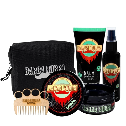 Kit Balm, Óleo, Pomada E Necessaire Para Barba - Barba Rubra