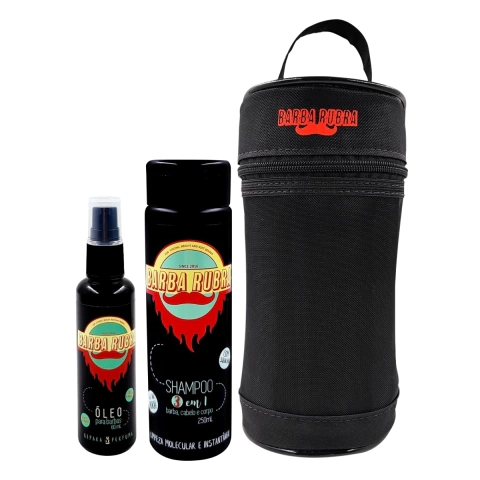 Kit Para Barba Com Necessaire, Óleo, Shampoo 3 em 1 - Barba Rubra