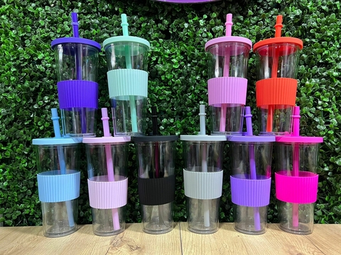 Vaso acrilico doble pared con manga de silicon