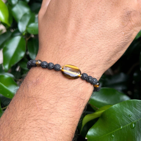 PULSERA LAVA VOLCANICA Y OJO DE TIGRE