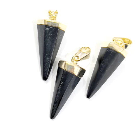 DIJE PENDULO OBSIDIANA CON BAÑO DORADO - comprar online