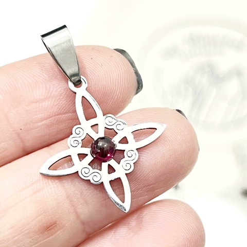 NUDO DE BRUJA PEQUEÑO DE ACERO Y GRANATE