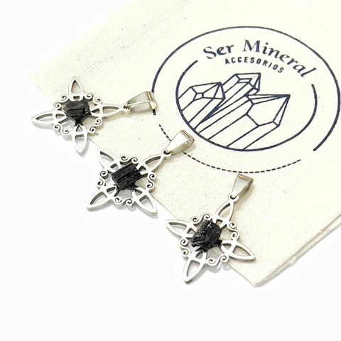 NUDO DE BRUJA GRANDE ACERO TURMALINA NEGRA EN BRUTO