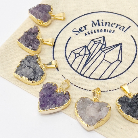 DIJE CORAZON DORADO DE DRUSAS AMATISTA PEQUEÑO