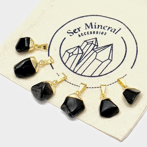 DIJE OBSIDIANA ROLADO DORADO PEQUEÑO