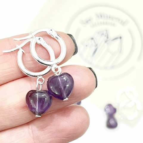 ARITOS CORAZON AMATISTA CON BAÑO