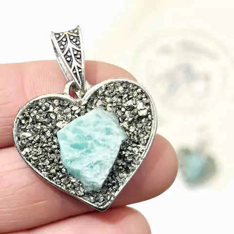 DIJE CORAZON CAZUELA AMAZONITA