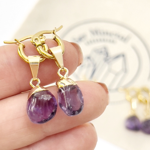 ARITOS MINI ROLADO AMATISTA DORADO