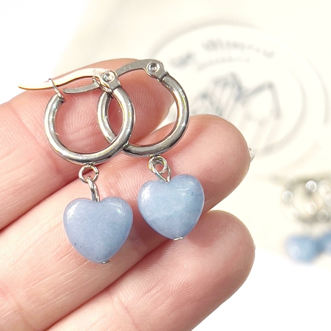 ARITOS CORAZON CUARZO AZUL