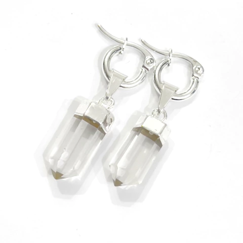 ARITOS BASTONCITO FACETADO CUARZO CRISTAL - comprar online