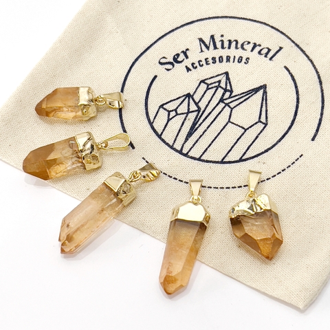 DIJE PUNTA DE CUARZO MANDARINA DORADO