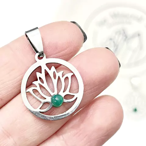 FLOR DE LOTO PEQUEÑO DE ACERO AGATA VERDE