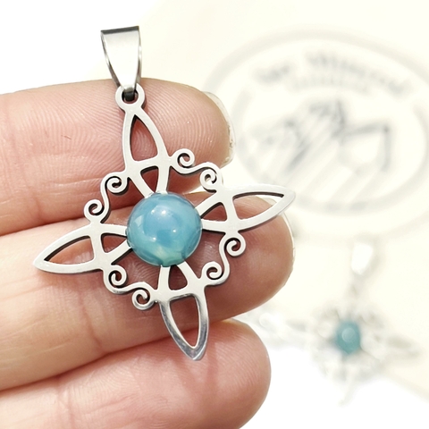 NUDO DE BRUJA GRANDE ACERO AGATA CELESTE