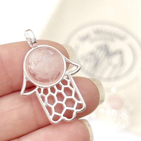 DIJE HAMSA CUARZO ROSA