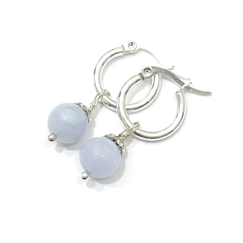 ARITOS ESFERA DE AGATA DE LAZO AZUL - comprar online