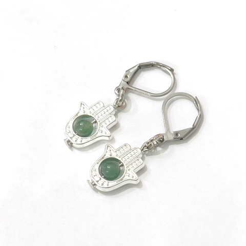 ARITOS MANO FATIMA CON ESFERA CUARZO VERDE