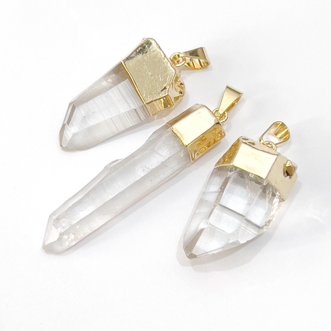 DIJE PUNTA DE CUARZO CRISTAL DORADO GRANDE