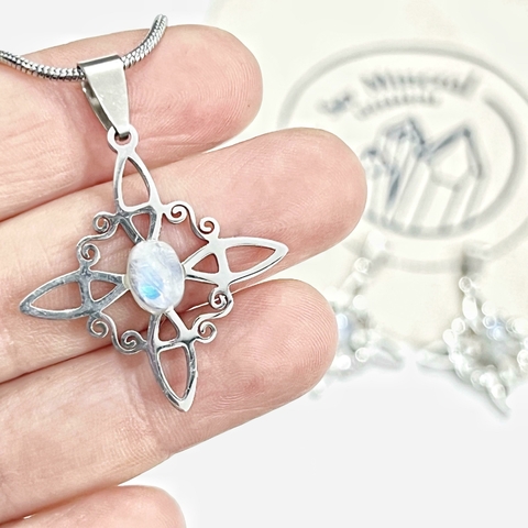 NUDO DE BRUJA GRANDE ACERO ADULARIA PIEDRA DE LA LUNA