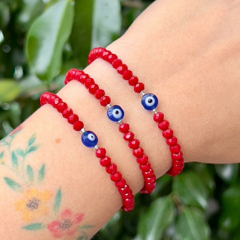 PULSERA PROTECCION CRISTAL CHECO DONA ROJA PEQUEÑA Y OJO TURCO - comprar online