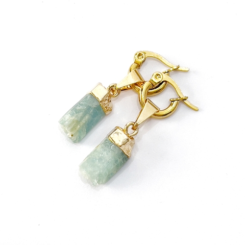 ARITOS MINI BASTON AGUAMARINA DORADO