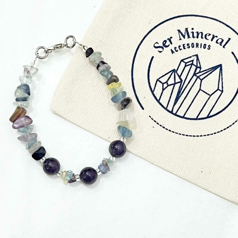 PULSERA DE FLUORITA Y AMATISTA (escallas y esfera)