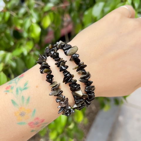 PULSERA DE ESCALLAS OBSIDIANA DORADA