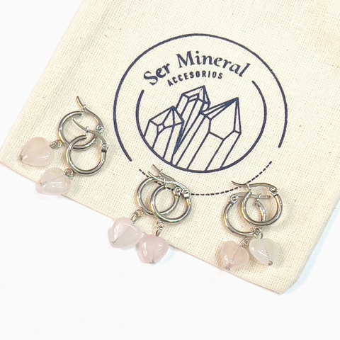 ARITOS CORAZON CUARZO ROSA