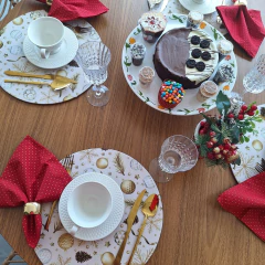 KIT CAPA SOUSPLAT NATALINO DOURADO + GUARDANAPO VERMELHO - 2 LUGARES - comprar online