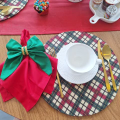 KIT CAPA SOUSPLAT XADREZ NATALINO + GUARDANAPO VERMELHO - 2 LUGARES na internet