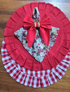 JOGO AMERICANO REDONDO DUPLA FACE XADREZ/VERMELHO + GUARDANAPO CEREJA - 2 LUGARES na internet