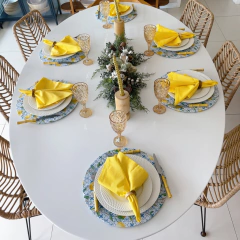 KIT CAPA SOUSPLAT ESTAMPADO LIMÃO SICILIANO + GUARDANAPO AMARELO OURO - 2 LUGARES - MADU HOUSE DECOR