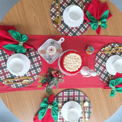 KIT CAPA SOUSPLAT XADREZ NATALINO + GUARDANAPO VERMELHO - 2 LUGARES - loja online
