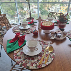 KIT CAPA SOUSPLAT CEREJA NATALINA + GUARDANAPO VERDE - 2 LUGARES - MADU HOUSE DECOR