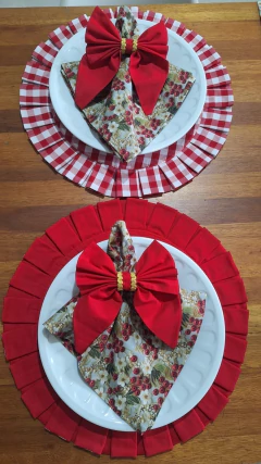 LUGAR AMERICANO REDONDO DUPLA FACE XADREZ/ VERMELHO - MADU HOUSE DECOR