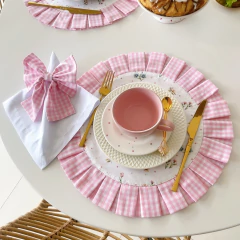 LUGAR AMERICANO REDONDO DUPLA FACE FLORAL/XADREZ ROSA - loja online