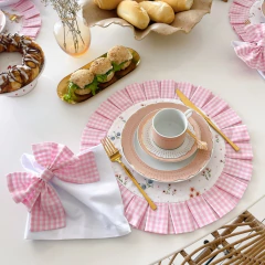 JOGO AMERICANO REDONDO DUPLA FACE FLORES/XADREZ ROSA + GUARDANAPO BRANCO - 2, 4 ou 6 LUGARES - loja online