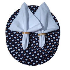 Imagem do KIT CAPA DE SOUSPLAT CORAÇÃO FD MARINHO + GUARDANAPO BRANCO - 2 LUGARES