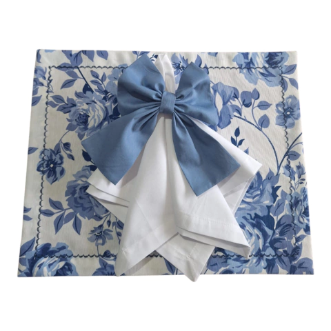 JOGO AMERICANO FLORAL AZUL + GUARDANAPO BRANCO - 2 LUGARES - comprar online