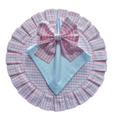 LUGAR AMERICANO REDONDO DUPLA FACE FLORAL/XADREZ ROSA - MADU HOUSE DECOR