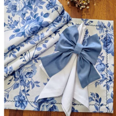 JOGO AMERICANO FLORAL AZUL + GUARDANAPO BRANCO - 2 LUGARES na internet