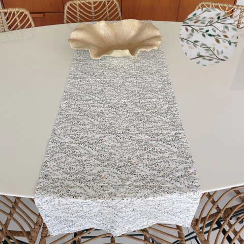 TRILHO DE MESA BRANCO/FOLHAS - comprar online