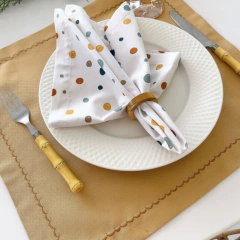 Imagem do KIT JOGO AMERICANO CARAMELO + GUARDANAPO BOLOTAS + PORTA GUARDANAPO ARGOLA - 2 LUGARES