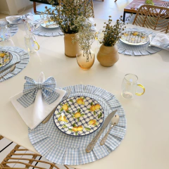 LUGAR AMERICANO REDONDO DUPLA FACE FLORAL/XADREZ AZUL