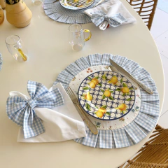 Imagem do LUGAR AMERICANO REDONDO DUPLA FACE FLORAL/XADREZ AZUL