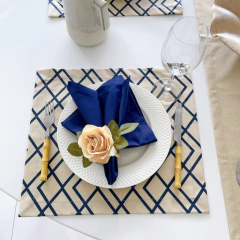 Imagem do JOGO AMERICANO GEOMÉTRICO AZUL MARINHO + GUARDANAPO AZUL MARINHO - 6 LUGARES