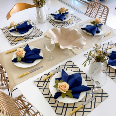 JOGO AMERICANO GEOMÉTRICO AZUL MARINHO + GUARDANAPO AZUL MARINHO - 6 LUGARES - loja online